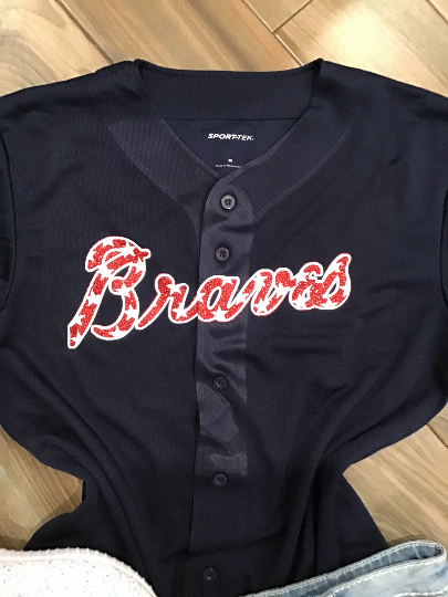Lulu Grace Designs Navy Atlanta Braves Inspired Stars Stripes Baseball Top Baseball Fan Gear Apparel for Women XL Unisex Button Down Jersey