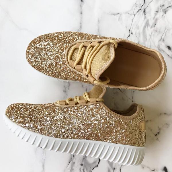 Gold Glitter Lace up Sneakers - Etsy