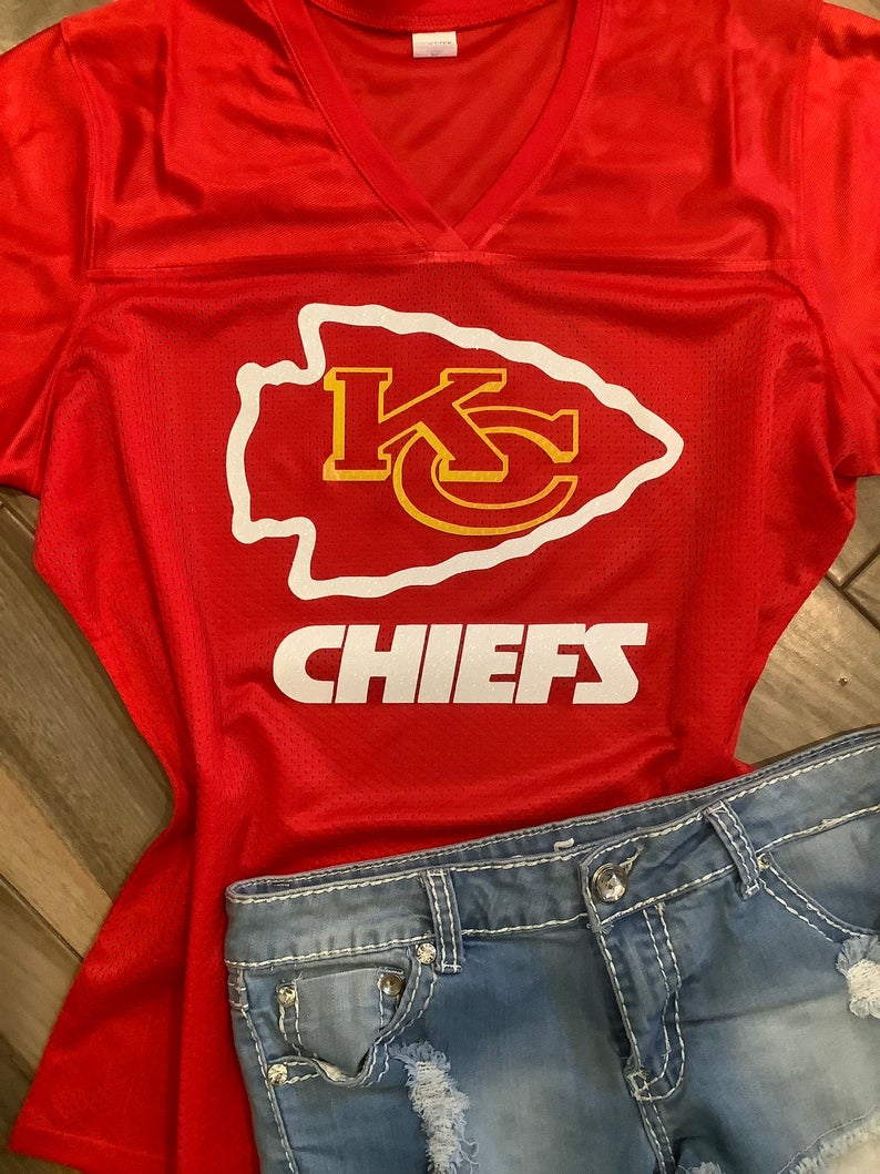 Lulu Grace Designs Kansas City Chiefs Inspired Glitter Top: NFL Football Fan Gear & Apparel L / Unisex Tee