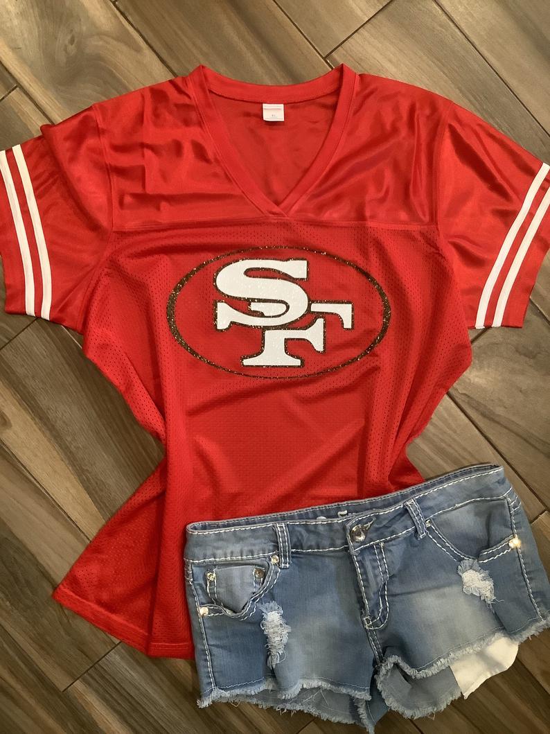 Lulu Grace Designs San Francisco 49ers Inspired Glitter Top: NFL Football Fan Gear & Apparel M / Unisex Hoodie