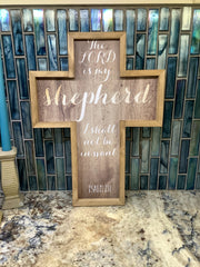 Lord is my Shepherd Sentiment Cross Sign / Religious Home Decor / Psalm 23 Wood Cross / Psalm 23 Sign