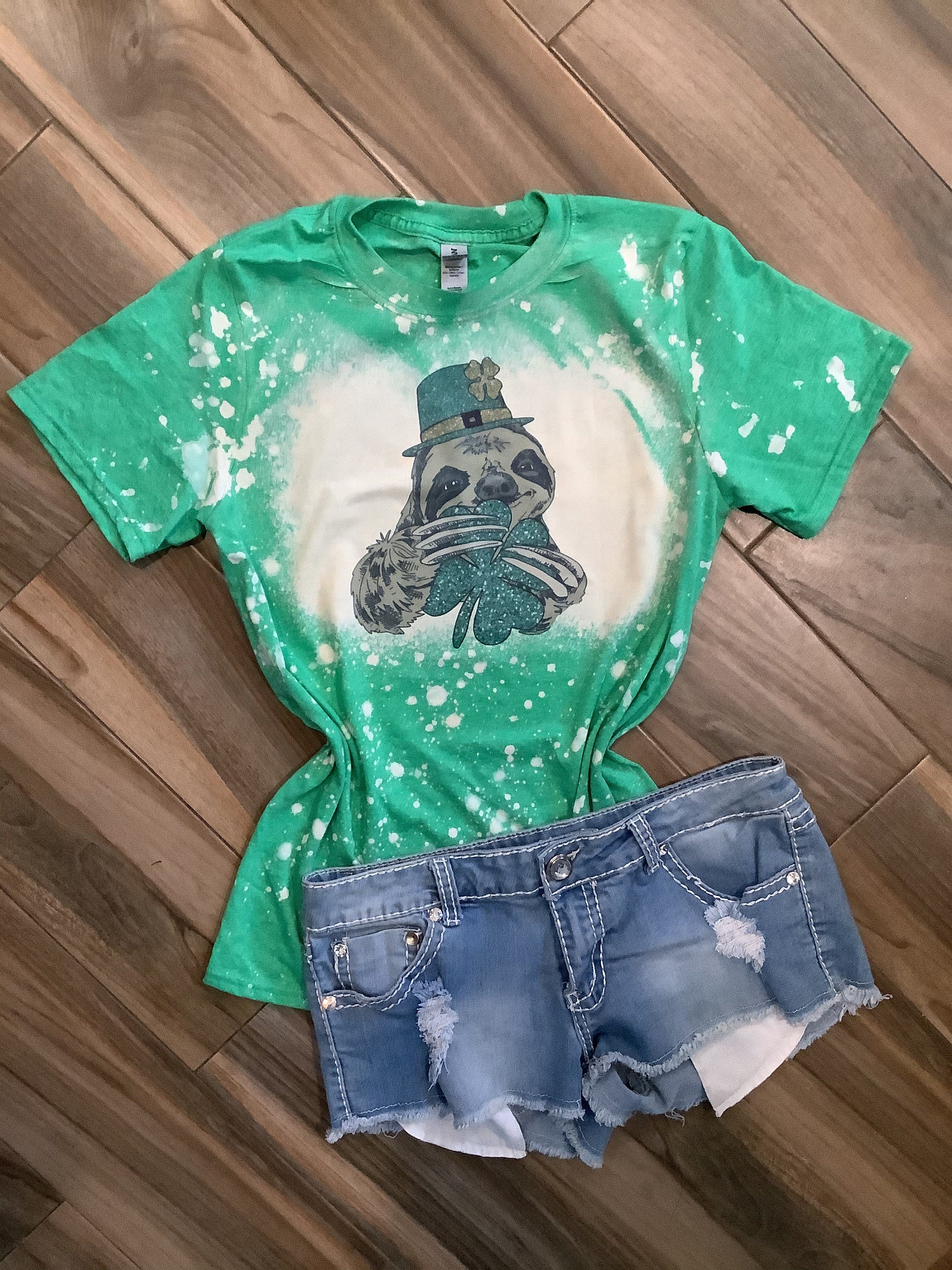 St. Patrick’s Day Sloth Bleached Tee