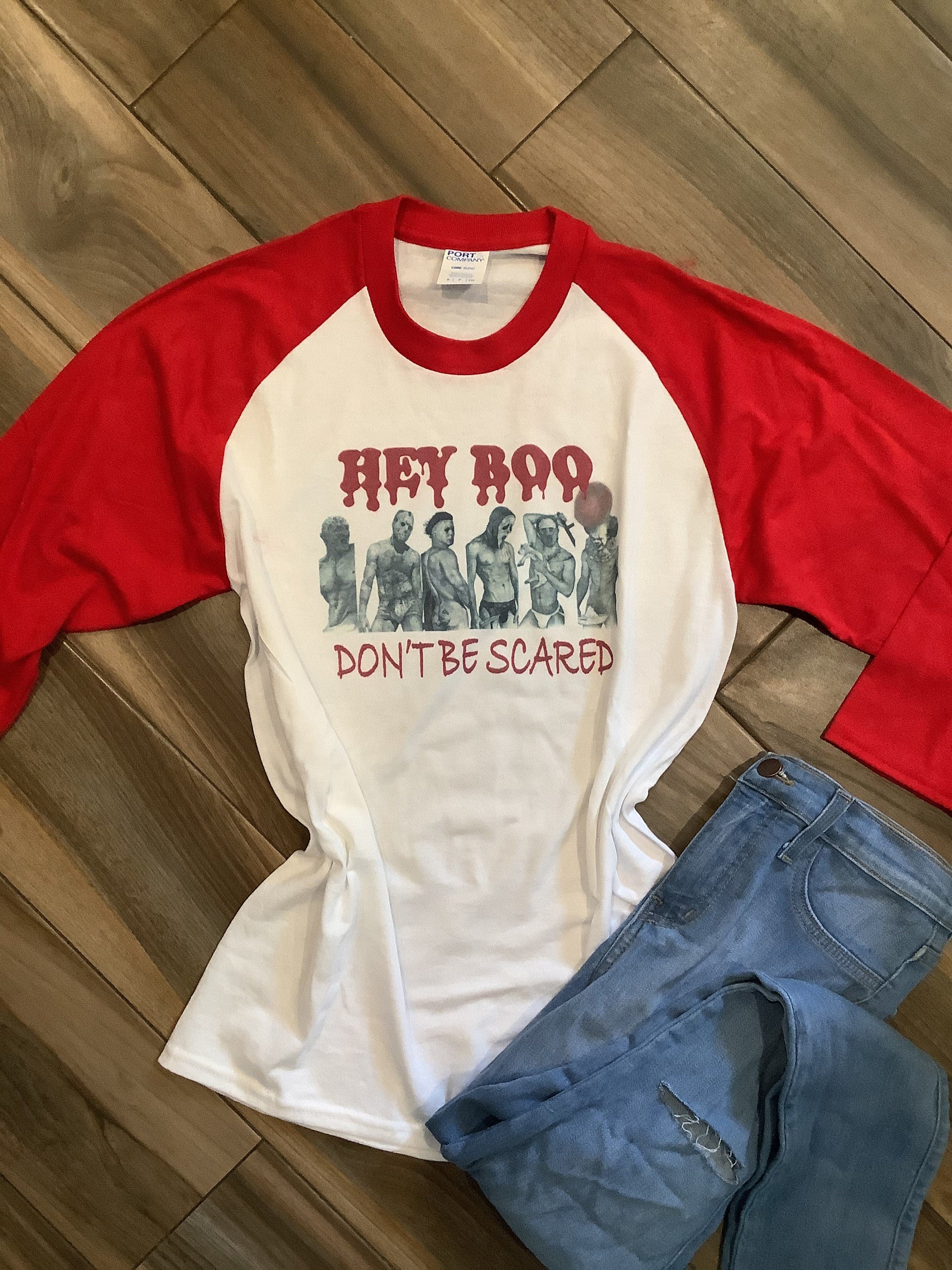 Hey Boo Don’t Be Scared Sexy Horror Movie Characters Raglan