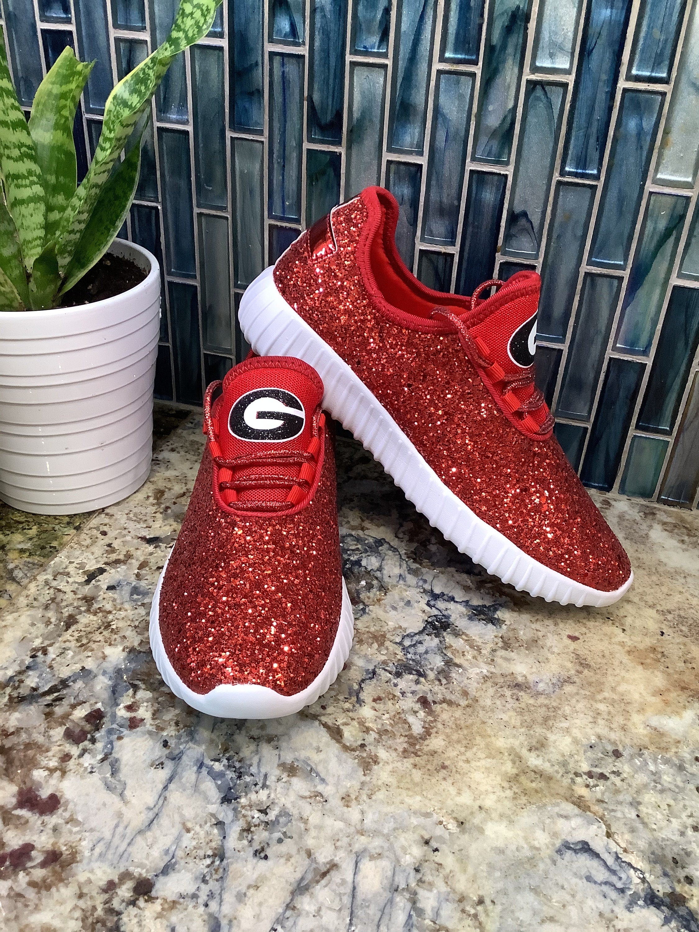 Georgia Bulldog Glitter Sneakers: Glitter Shoes for Women and Kids Red / 5