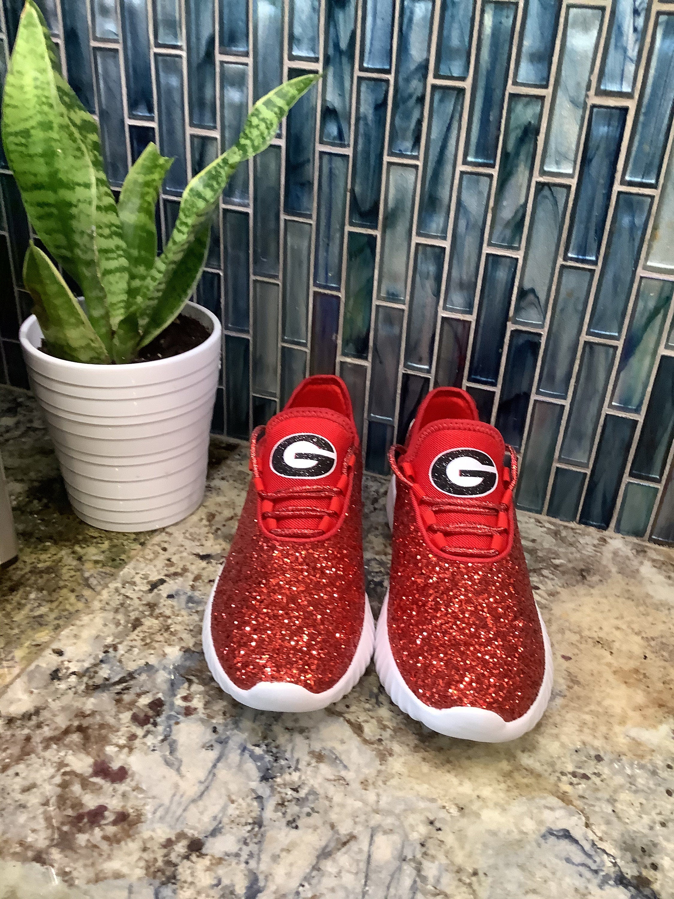 Rhinestone Embellished Georgia Bulldogs Low Top Sneakers: College Football Fashion Sneakers for Women 7