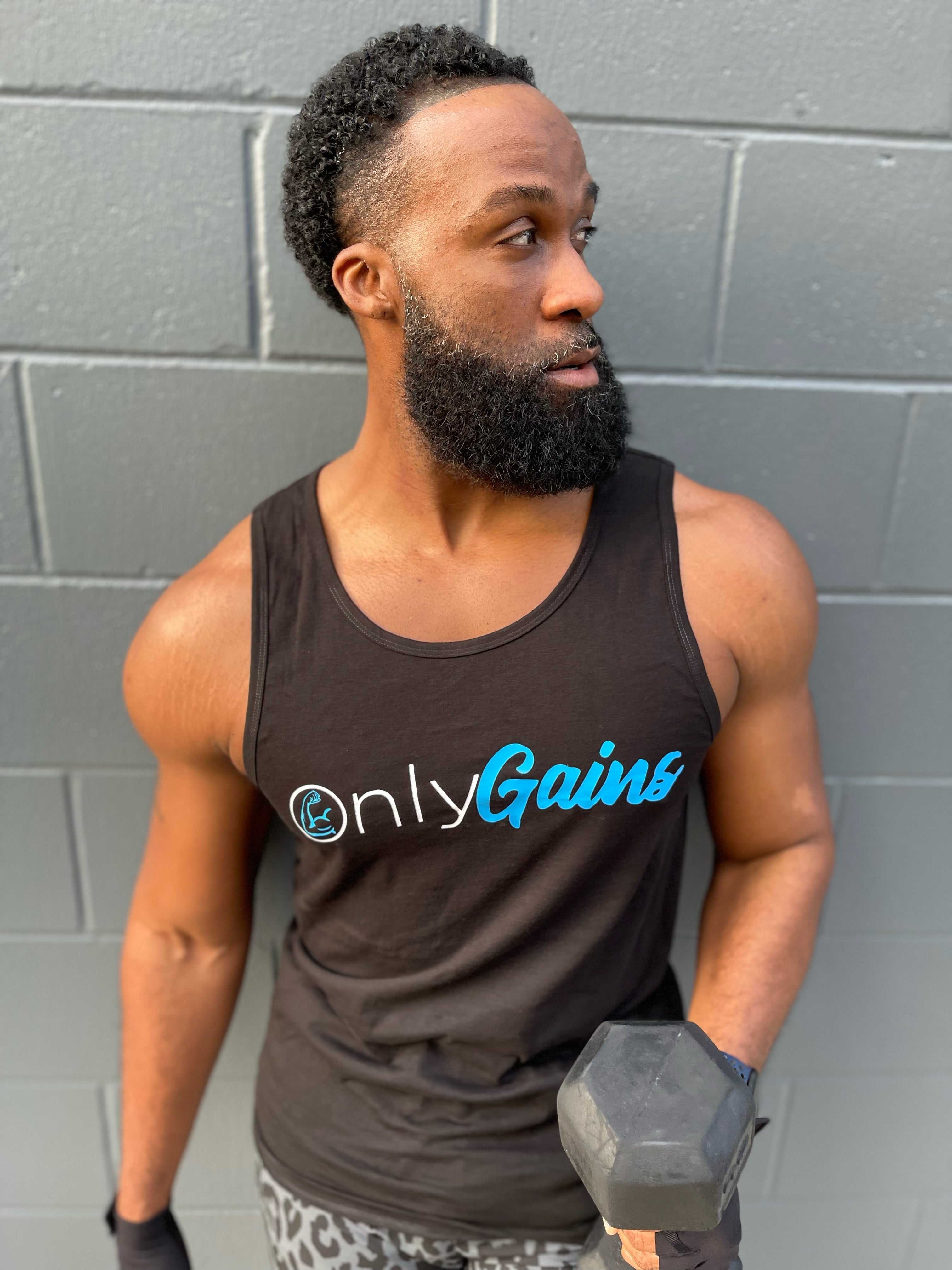 Lulu Grace Designs Only Gains Shirt: Funny Men’s Fitness & Everyday Workout Apparel S / Men's Tank