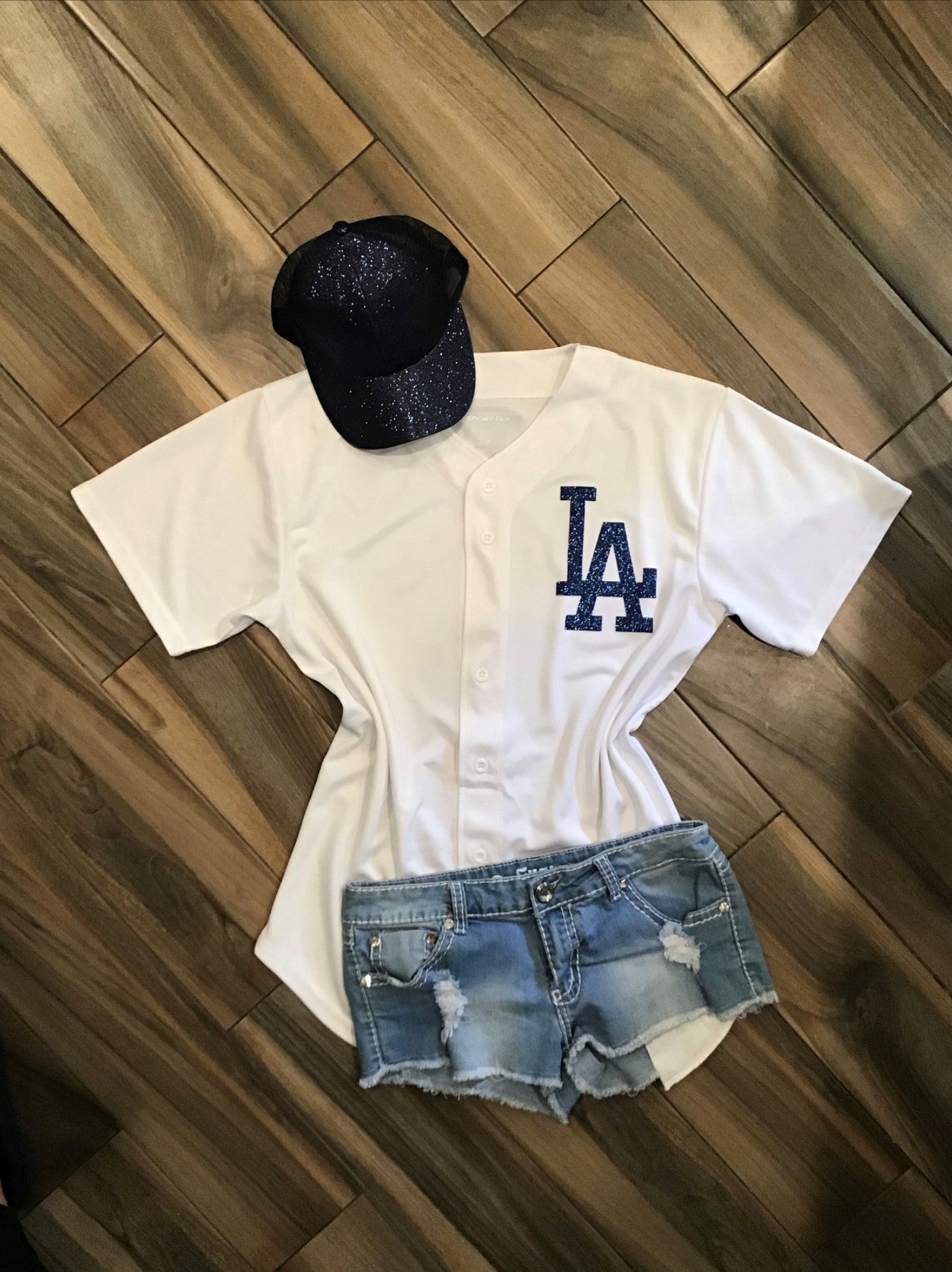 Lulu Grace Designs White La Dodgers Inspired Baseball Jersey: Baseball Fan Gear & Apparel for Women XL / Ladies V-Neck Tee