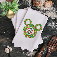 Monogrammed Mickey Christmas Wreath Kitchen Towels