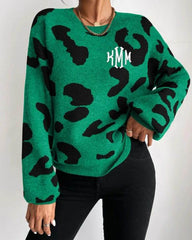 Leopard Print Embroidered Monogrammed Sweater