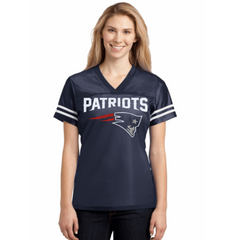 Lulu Grace Designs New England Patriots Inspired Glitter Jersey: NFL Football Fan Gear & Apparel M / Ladies Crew Neck Tee