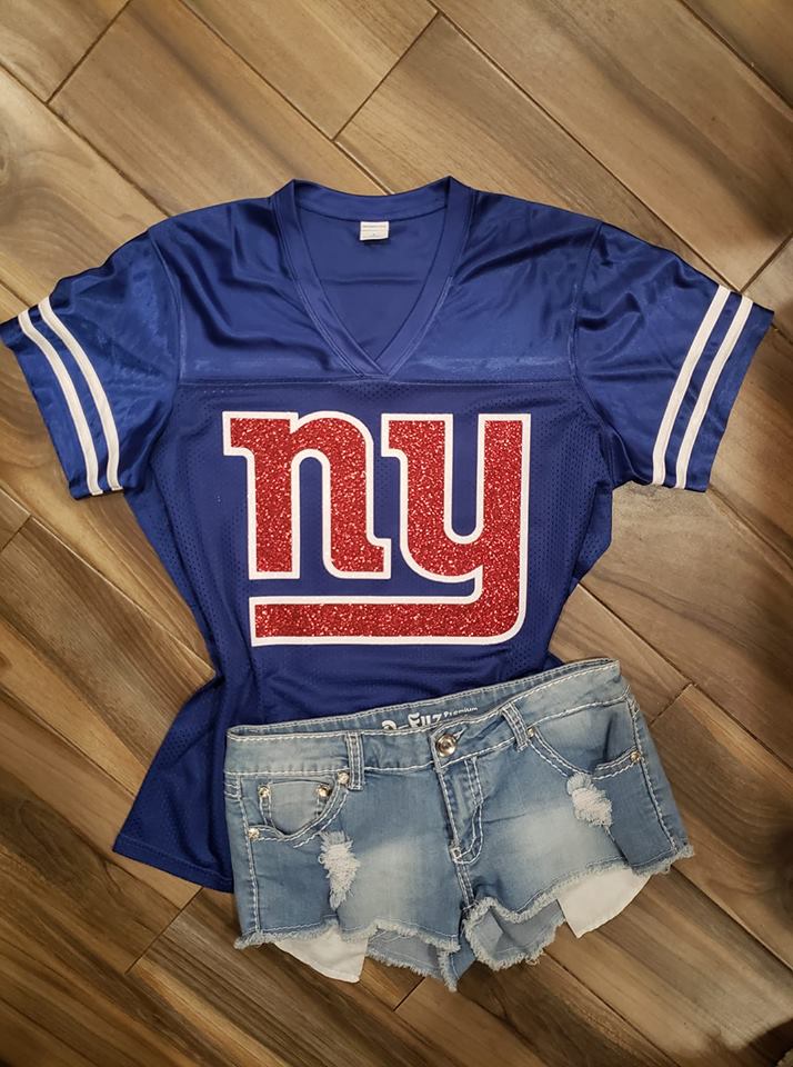 Lulu Grace Designs New York Giants Glitter Top: NFL Football Fan Gear & Apparel L / Unisex Tee