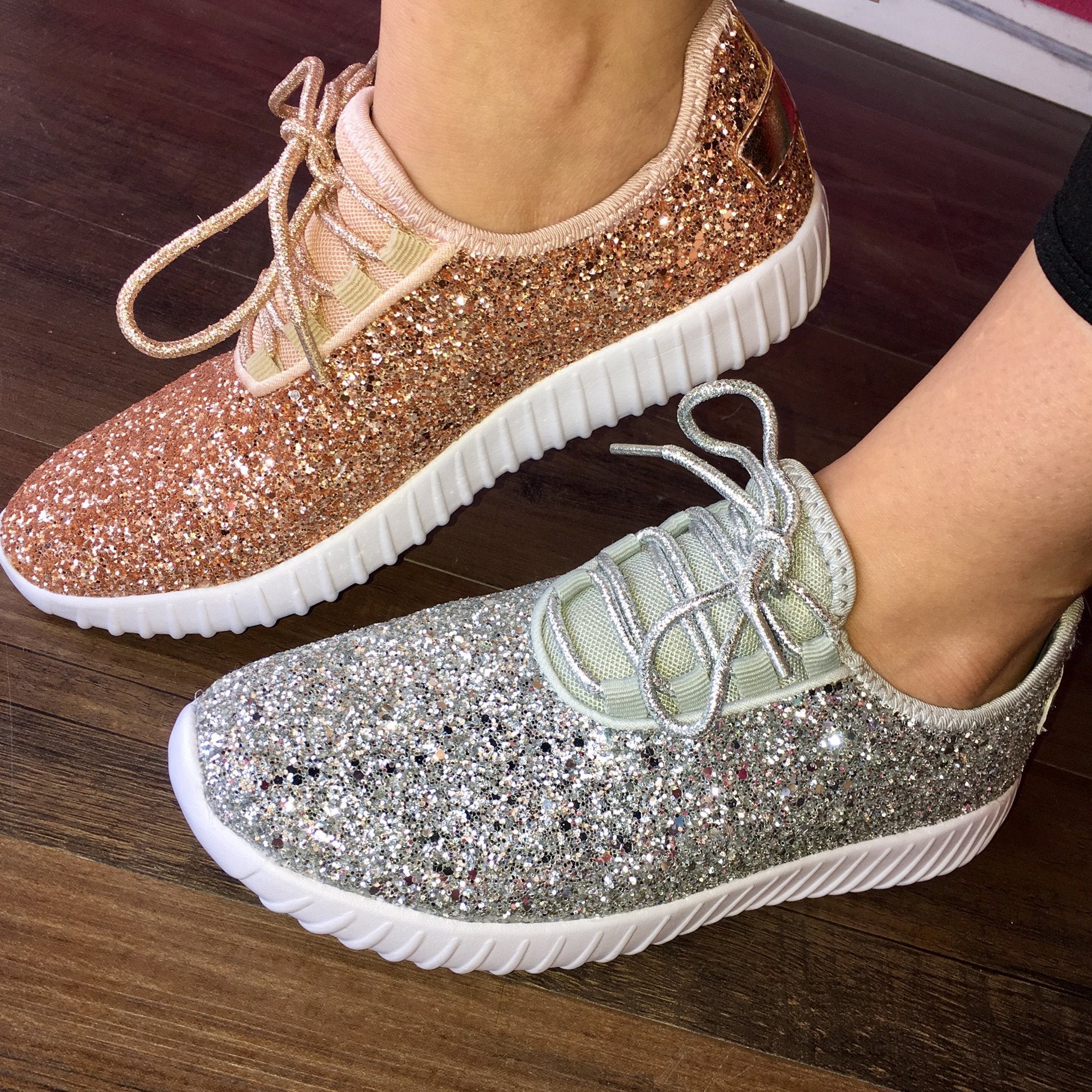 Silver Glitter Glam Sneakers: Lightweight Women’s & Girl’s Fashion Sneakers 8.5
