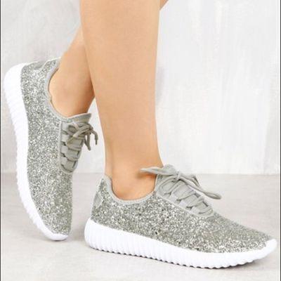 Silver Sparkle Tennis Shoes with Laces